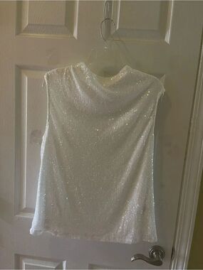 NWT Cable & Gauge White Sequin Sleeveless Cowl Neck Top SZXL.